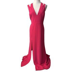 Halston Long Formal Maxi Dress 14 Azalea Pink Pleated Party Wedding Cruise